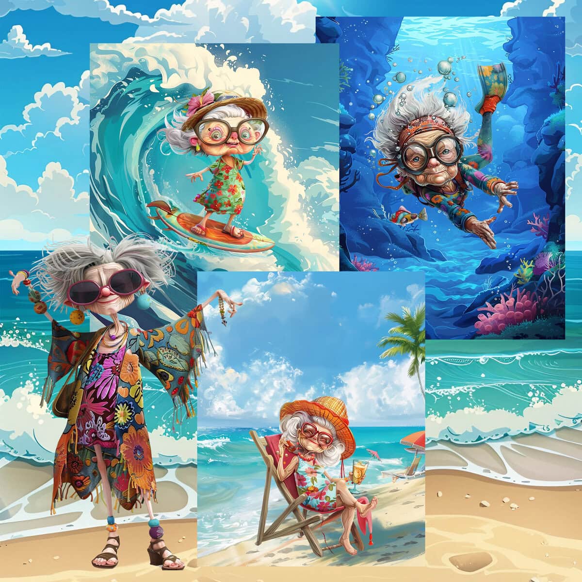 Whimsy Summer Granny Clipart & Backgrounds - Image 2