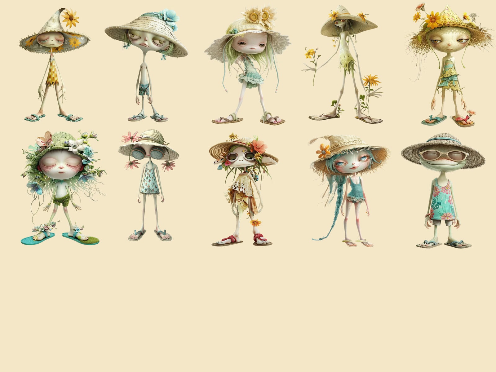 Whimsical Beach Creatures Clipart & Backgrounds - Image 4