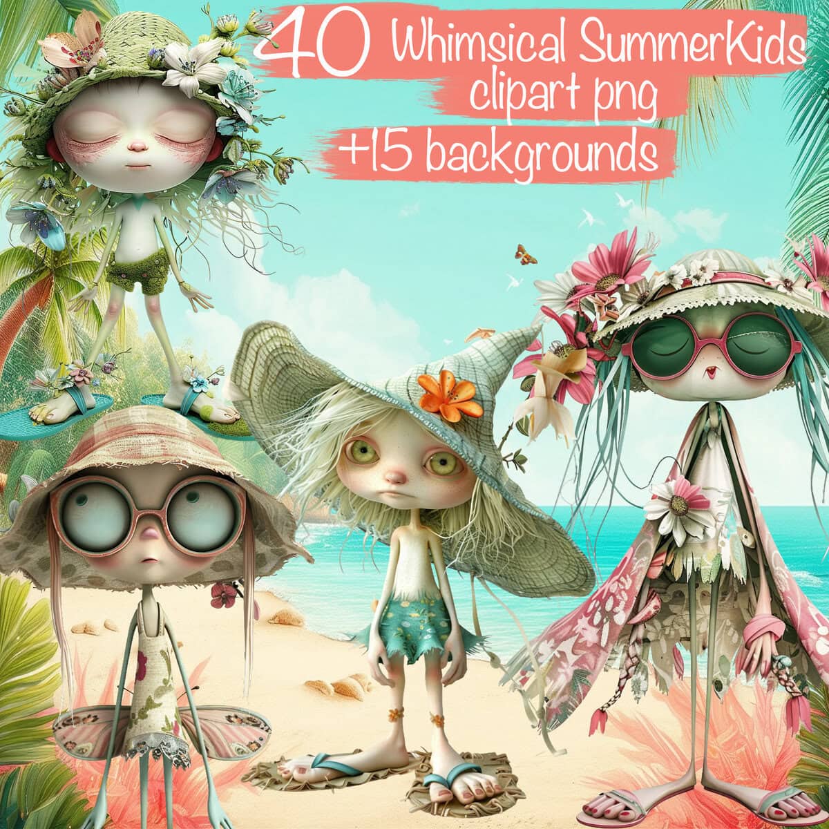 Whimsical Beach Creatures Clipart & Backgrounds