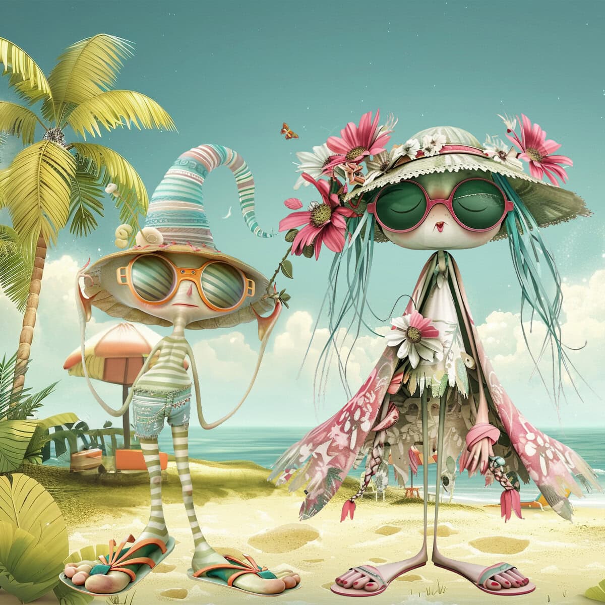 Whimsical Beach Creatures Clipart & Backgrounds - Image 6