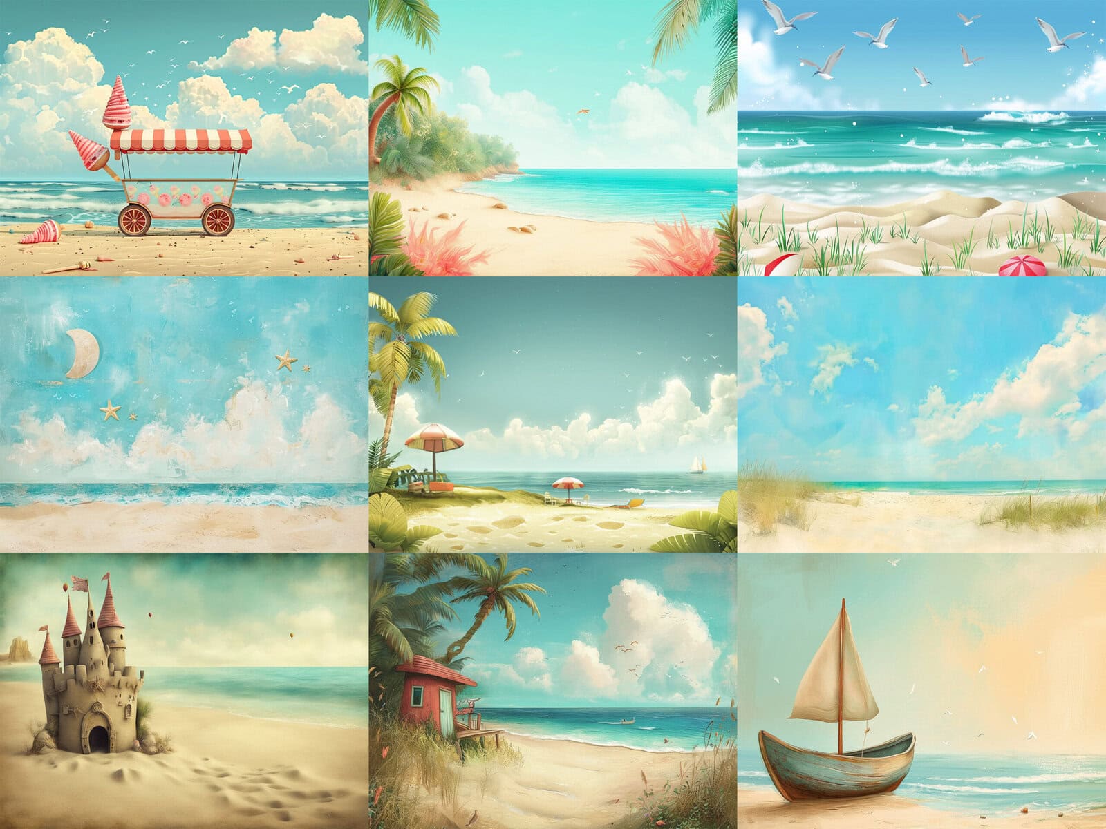 Whimsical Beach Creatures Clipart & Backgrounds - Image 5