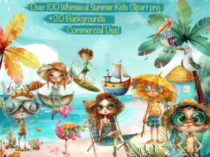Whimsy Summer Beach Kids Clipart & Backgrounds