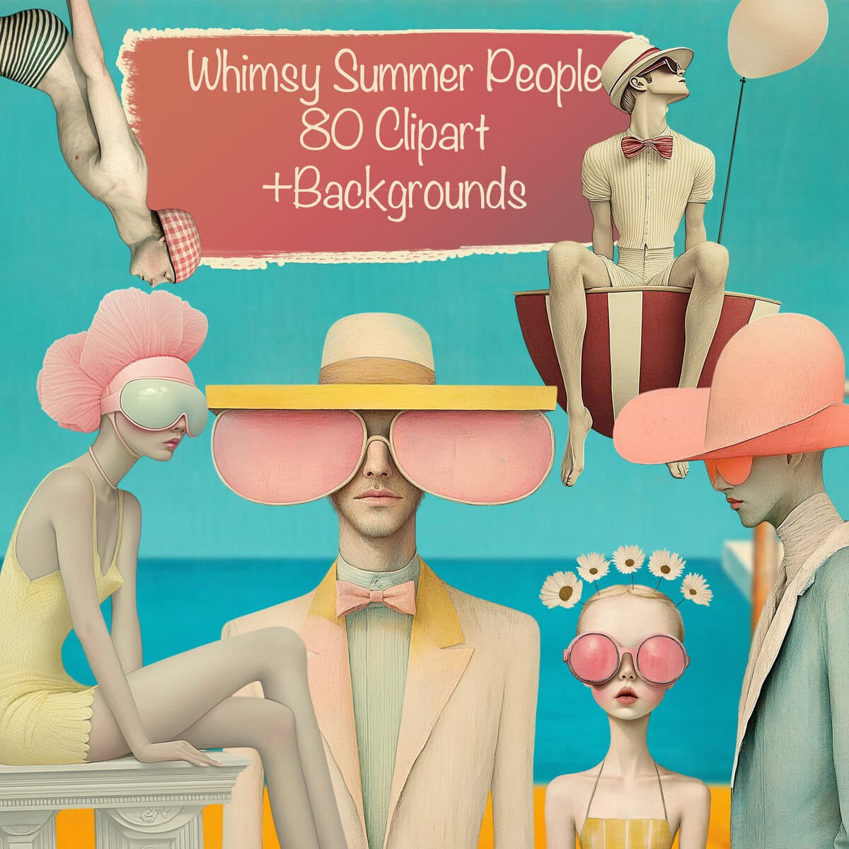 Whimsy Summer Beach People Clipart & Backgrounds