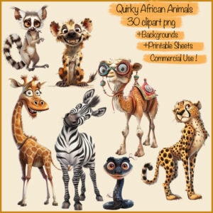 Quirky African Safari Animals Clipart & Backgrounds