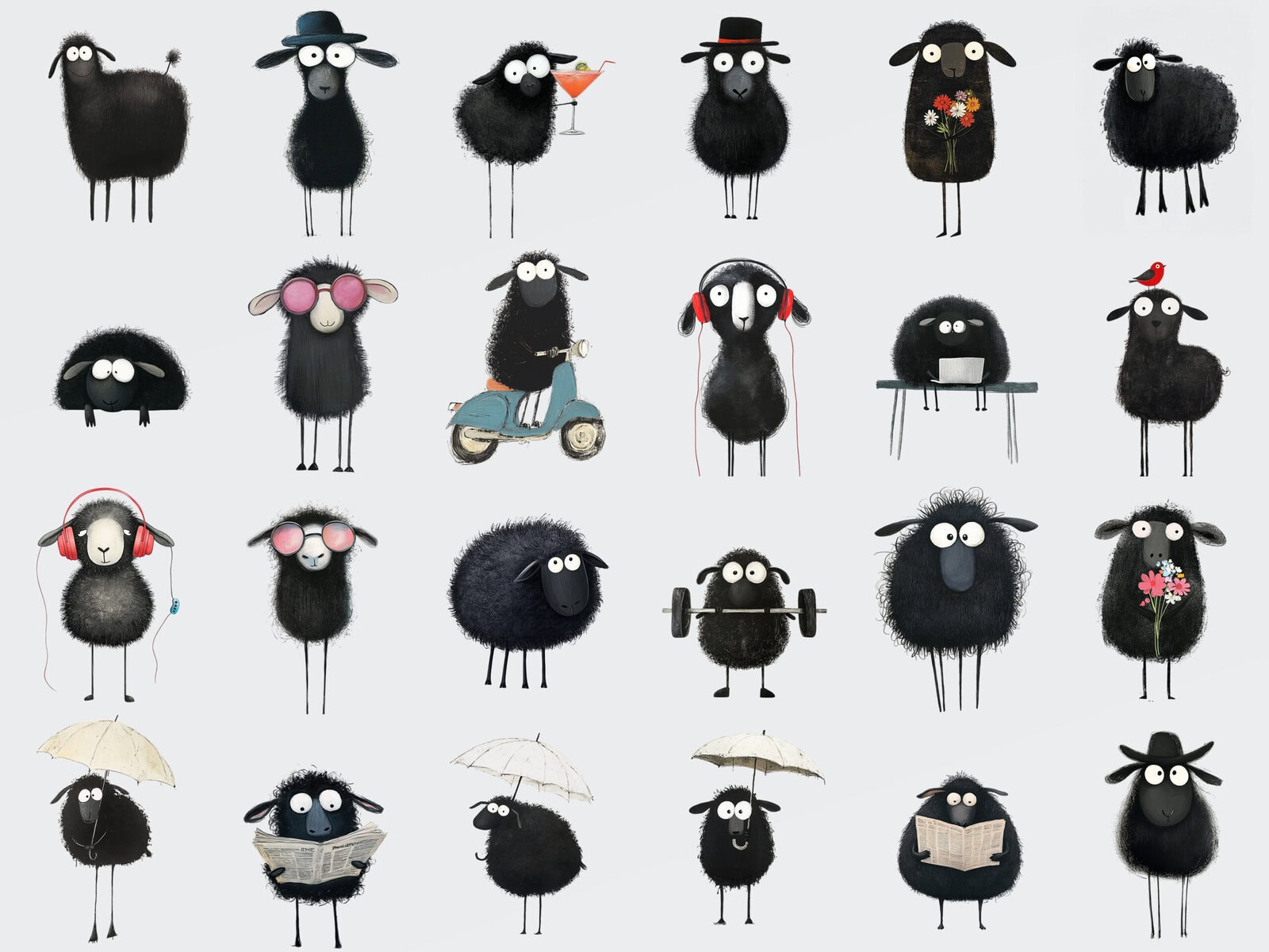 Whimsical Black Sheep Clipart & Backgrounds - Image 2