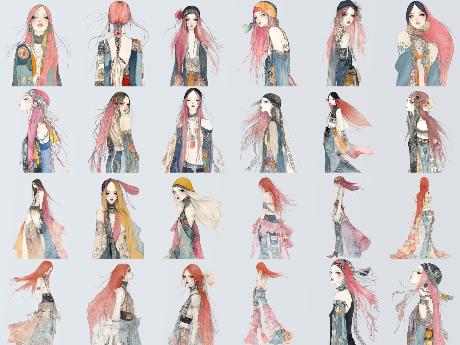 Boho Spring Girls Clipart & Backgrounds - Image 2