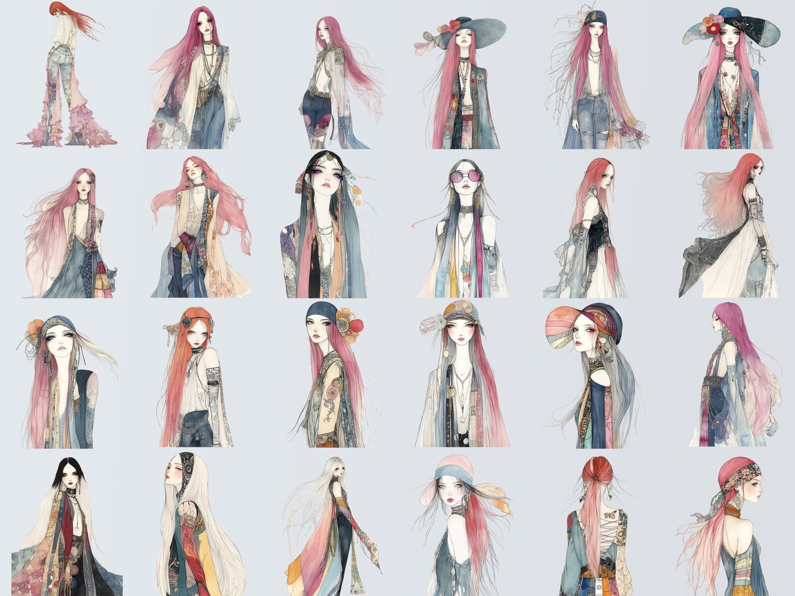 Boho Spring Girls Clipart & Backgrounds - Image 3