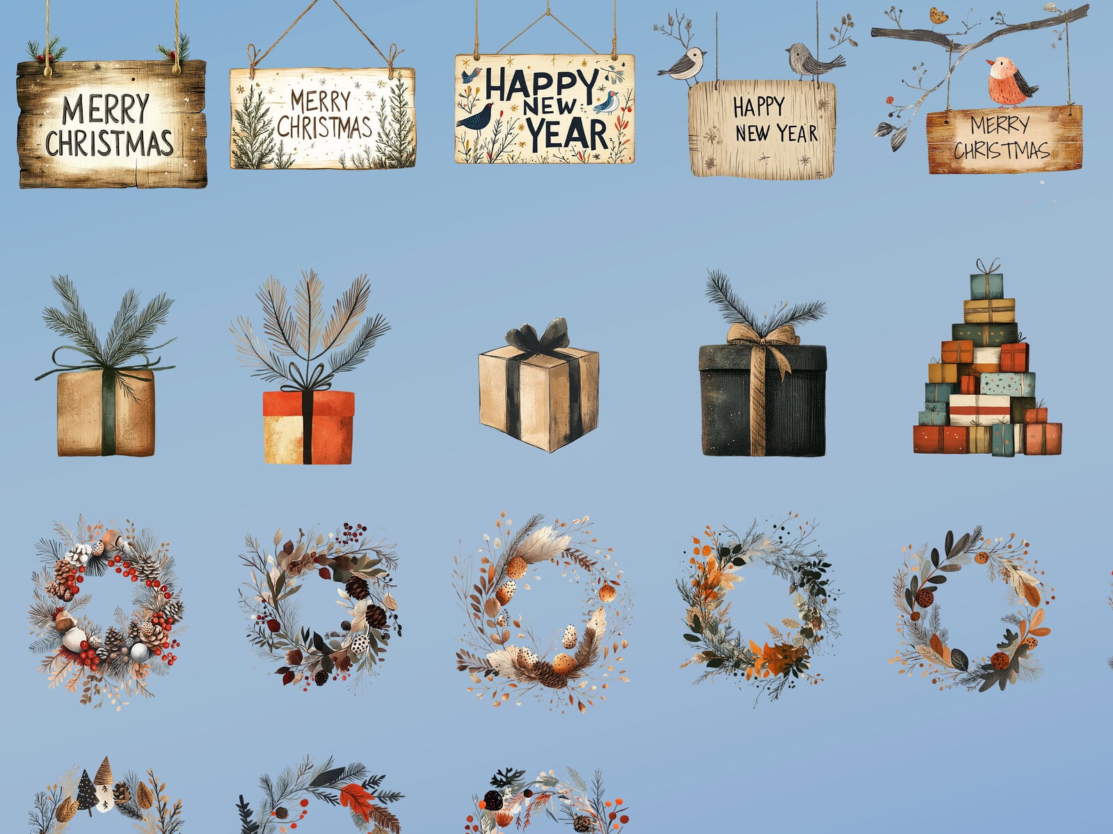 Christmas Elements Minimal Style Clipart - Image 5