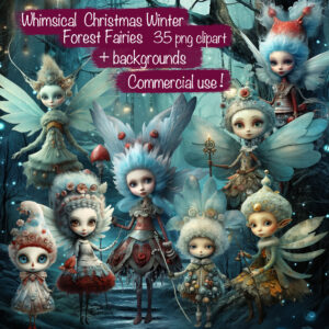 Quirky Whimsical Christmas Fairies Clipart & Backgrounds