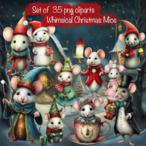 Whimsical Christmas Mice Clipart