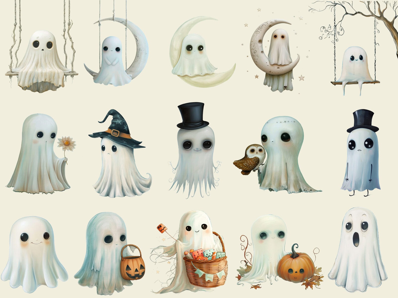 Whimsy Cute Halloween Ghosts Clipart - Image 3