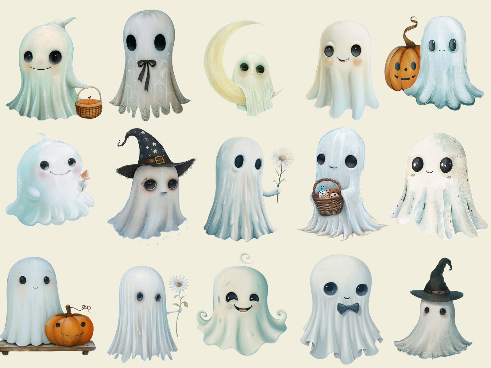Whimsy Cute Halloween Ghosts Clipart - Image 2