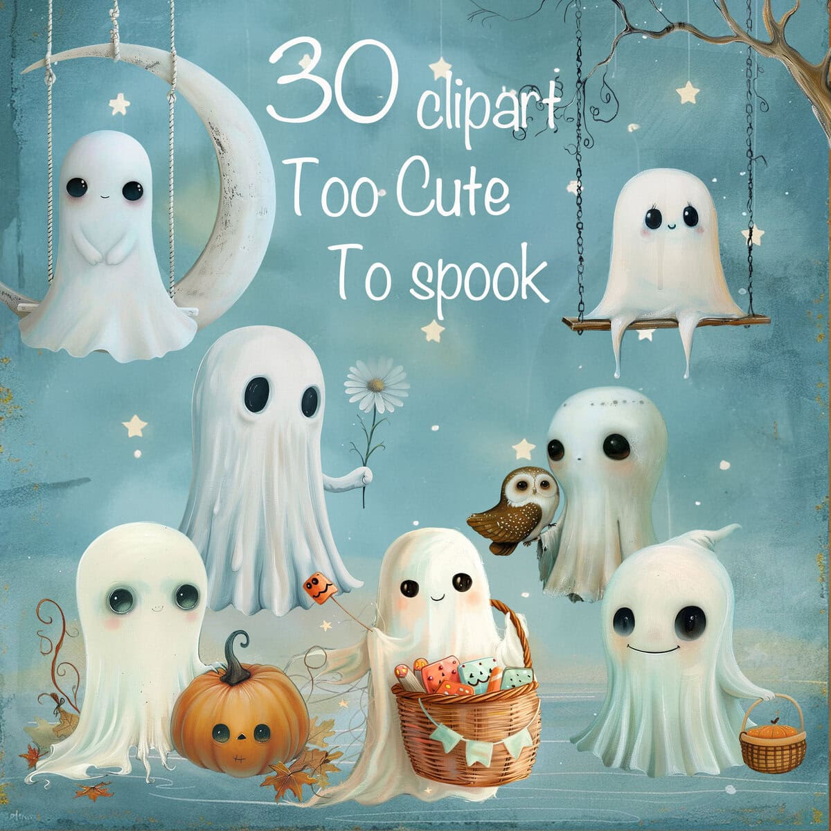 Whimsy Cute Halloween Ghosts Clipart