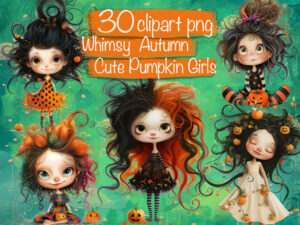 Adorable Little Pumpkin Girls Clipart & Backgrounds