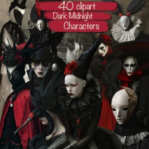 Dark Surreal Mysterious Midnight Characters Clipart & Backgrounds