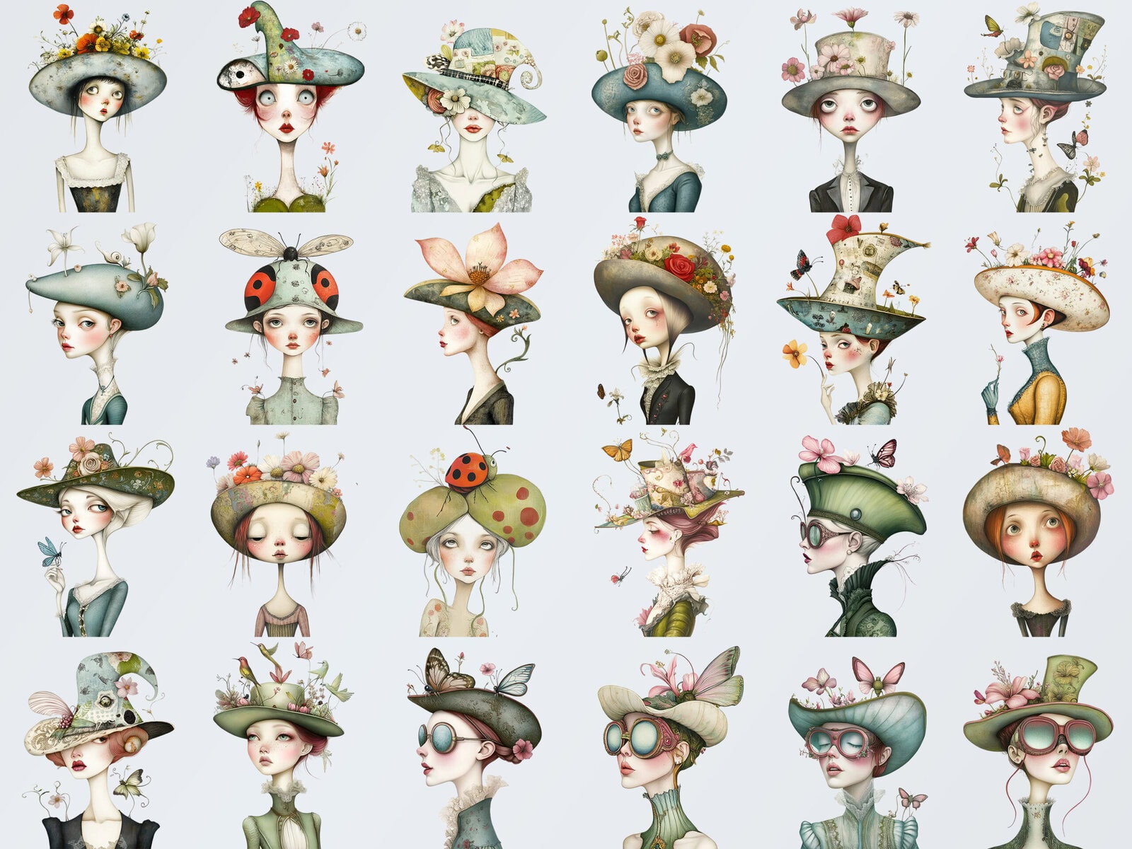 Fantasy Whimsical Woman with Hat Clipart & Backgrounds - Image 2