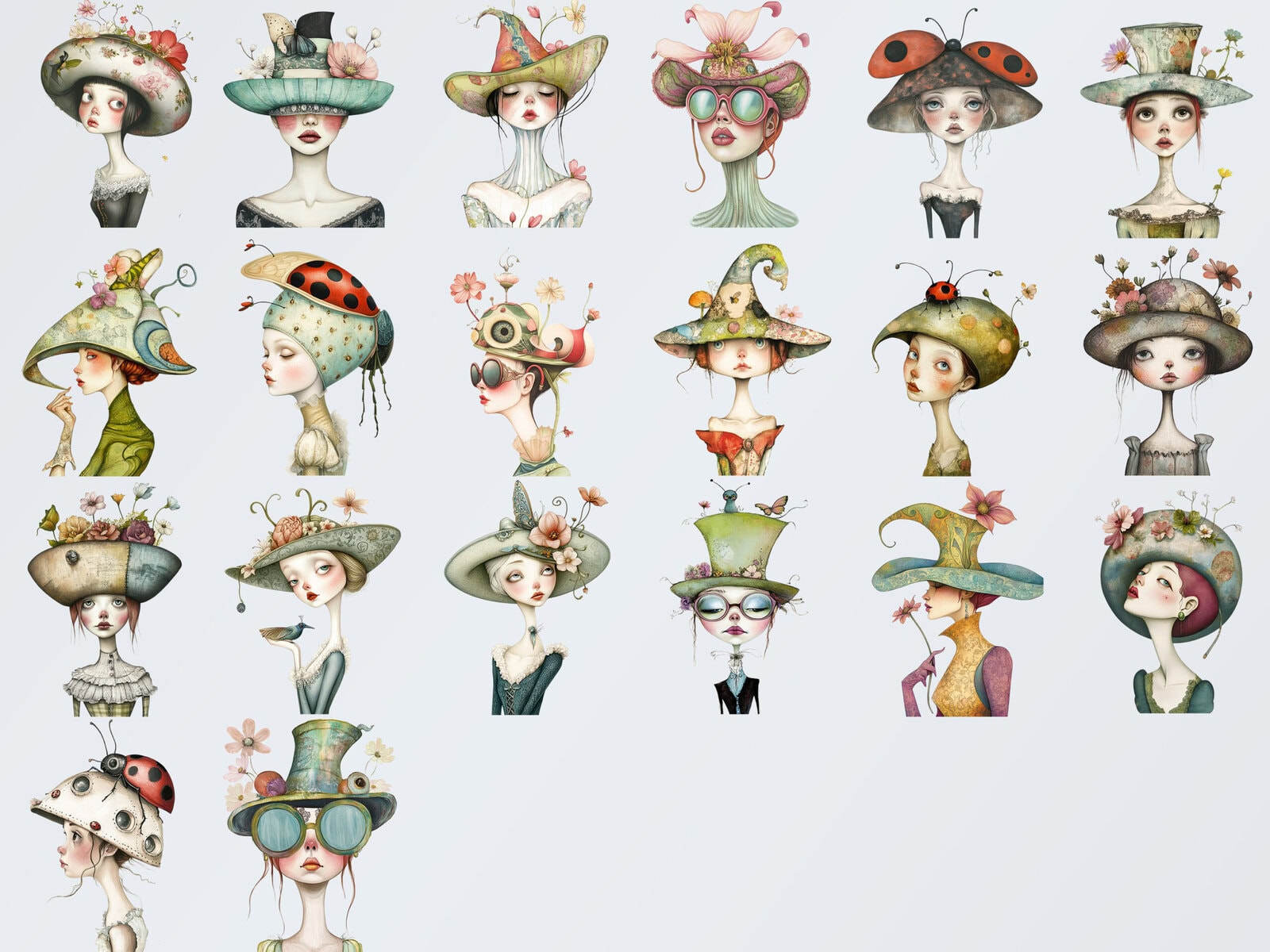 Fantasy Whimsical Woman with Hat Clipart & Backgrounds - Image 3