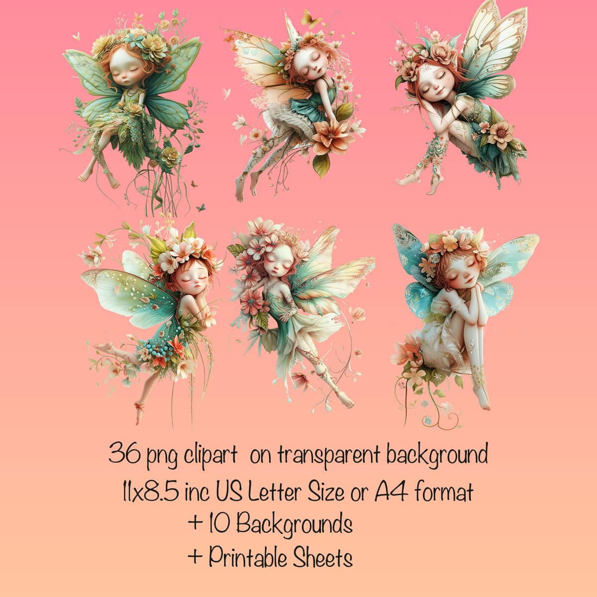 Fantasy Whimsical Spring Fairies Clipart & Backgrounds - Image 4