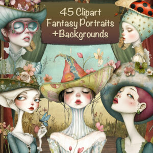Fantasy Whimsical Woman with Hat Clipart & Backgrounds