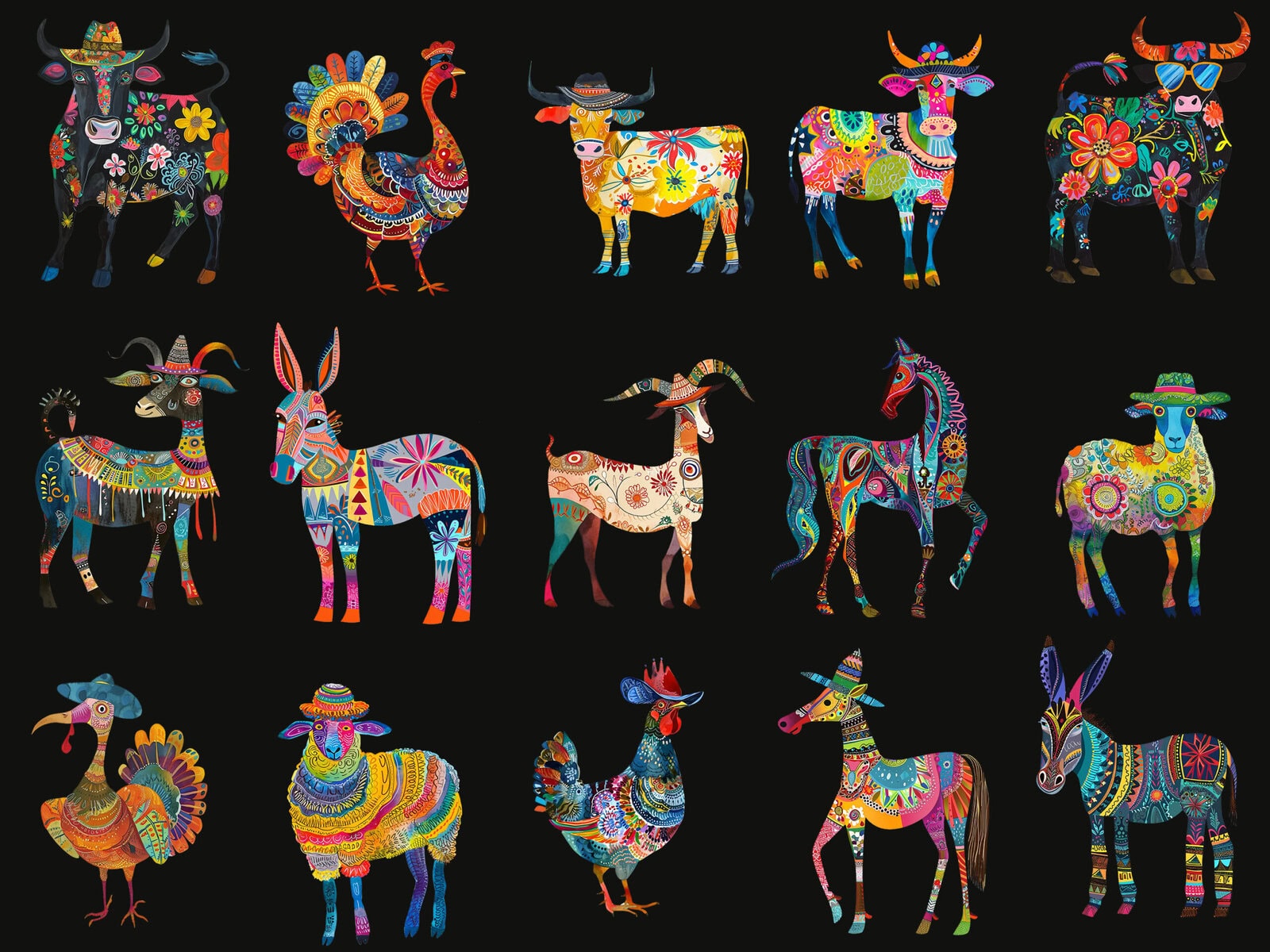 Quirky Colorful Farm Animals Clipart - Image 2