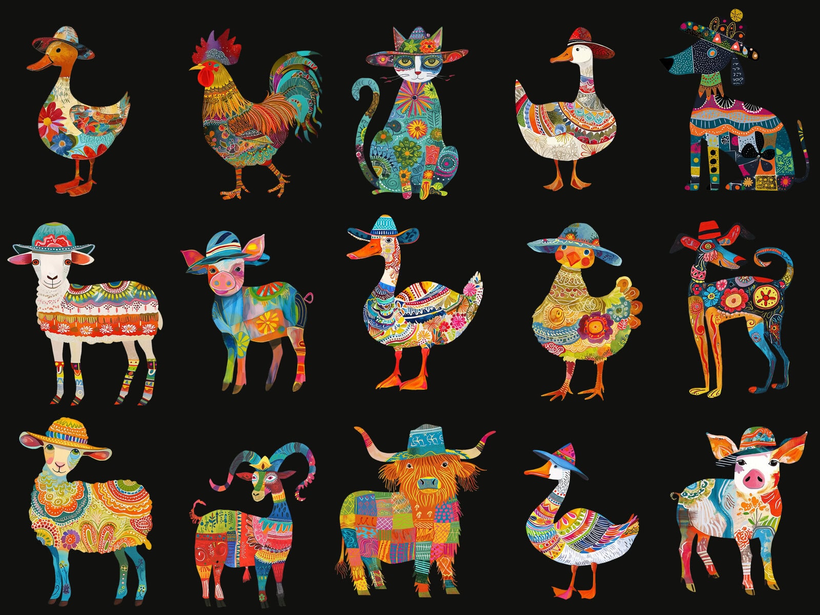 Quirky Colorful Farm Animals Clipart - Image 3