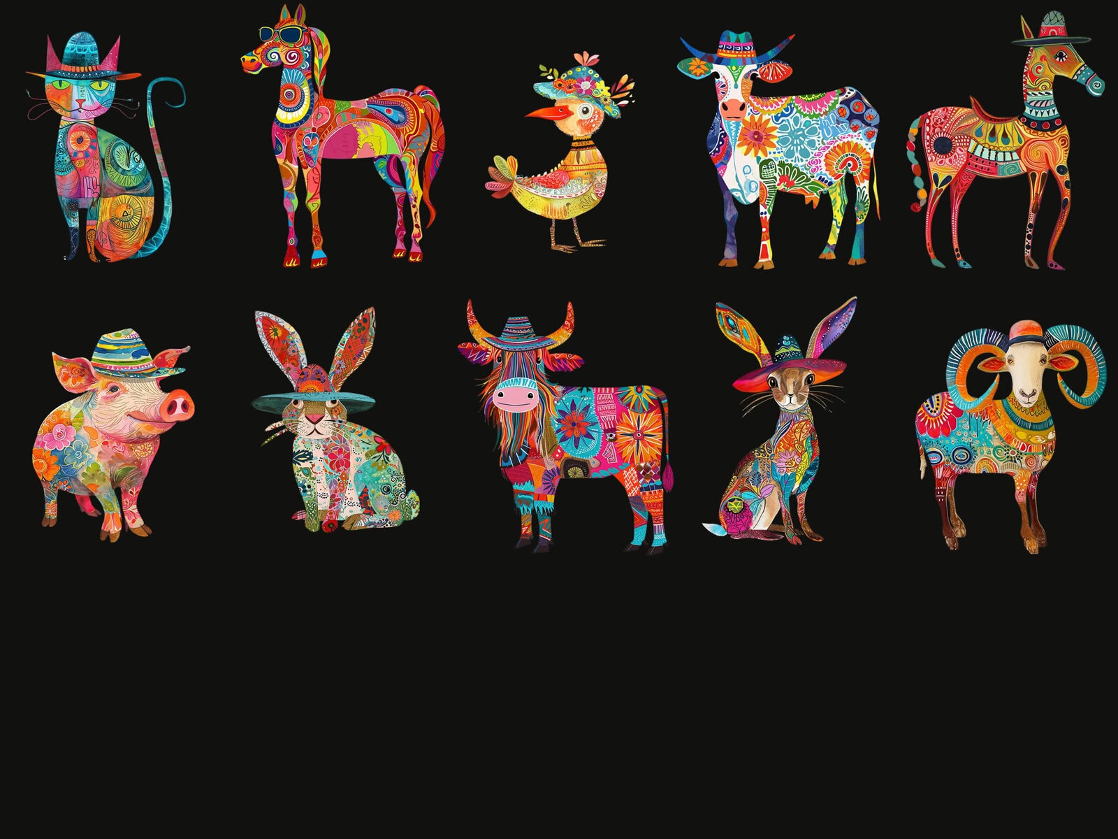 Quirky Colorful Farm Animals Clipart - Image 4