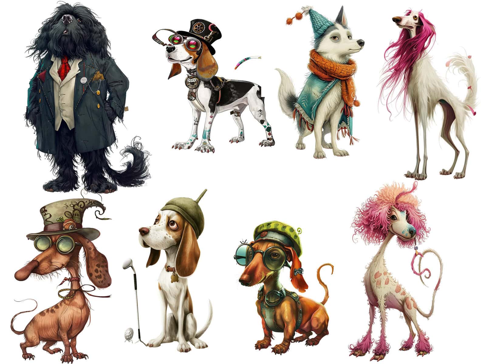 Funny Whimsy Dogs Clipart & Backgrounds - Image 4