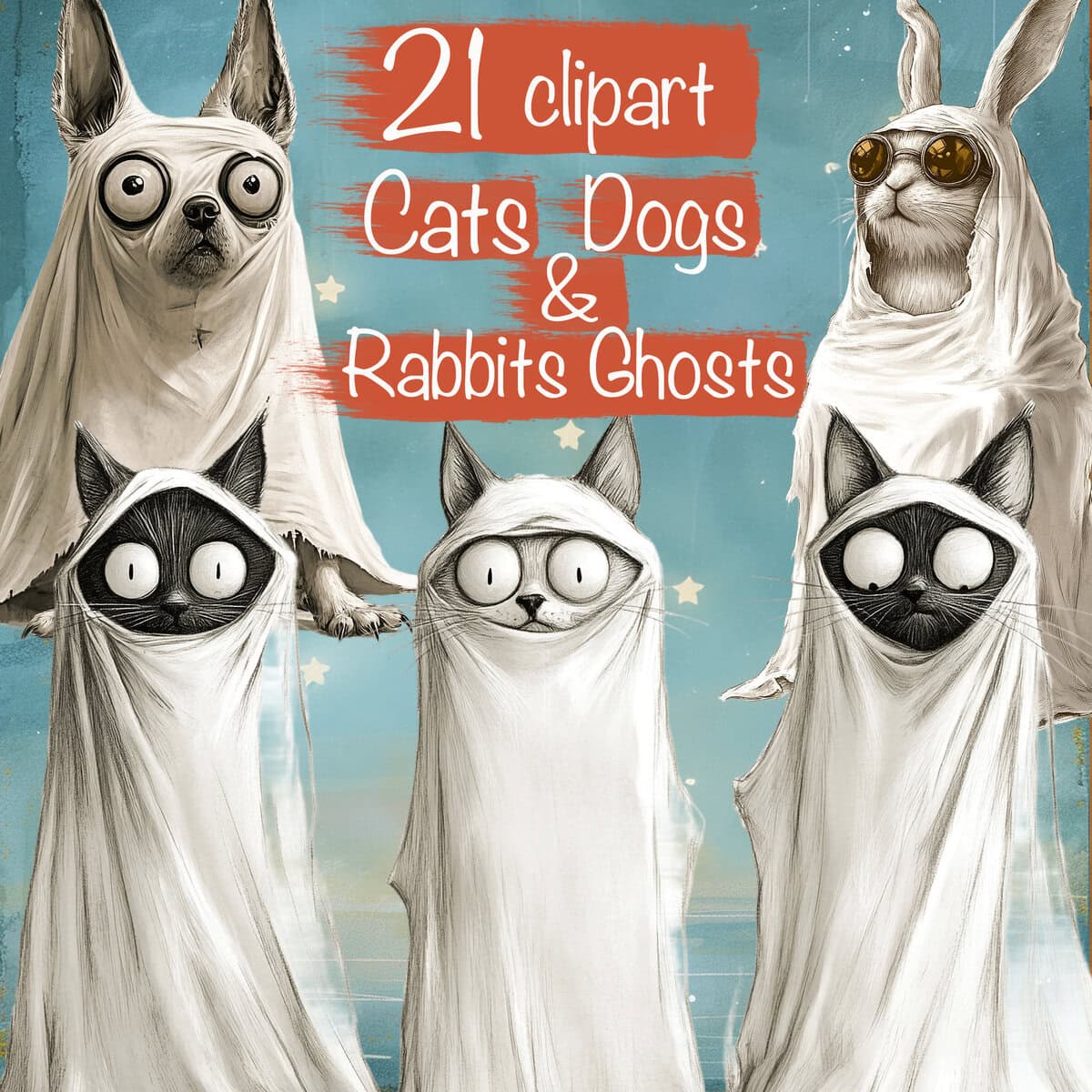 Whimsical Halloween Animal Ghosts Clipart