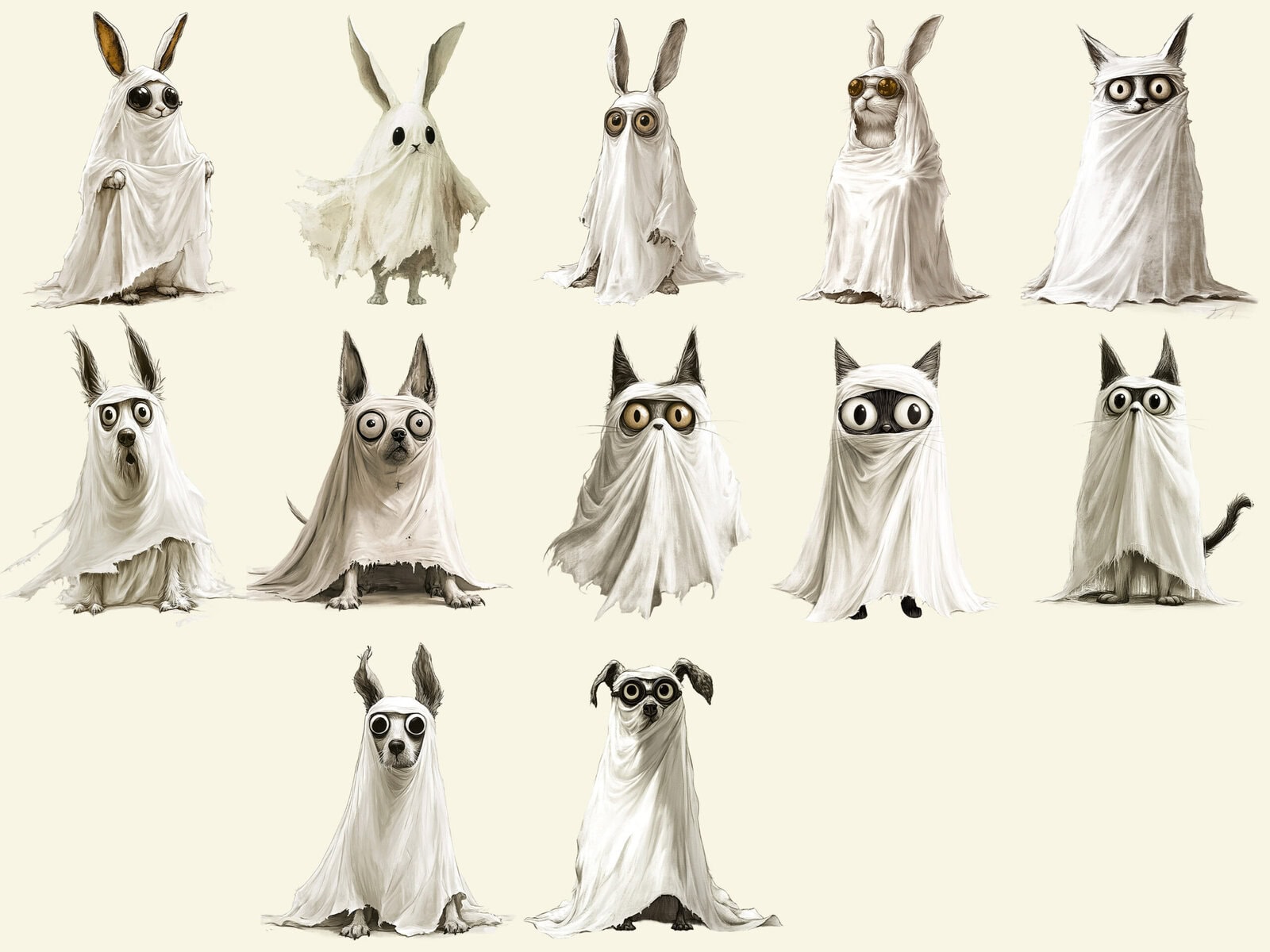 Whimsical Halloween Animal Ghosts Clipart - Image 3