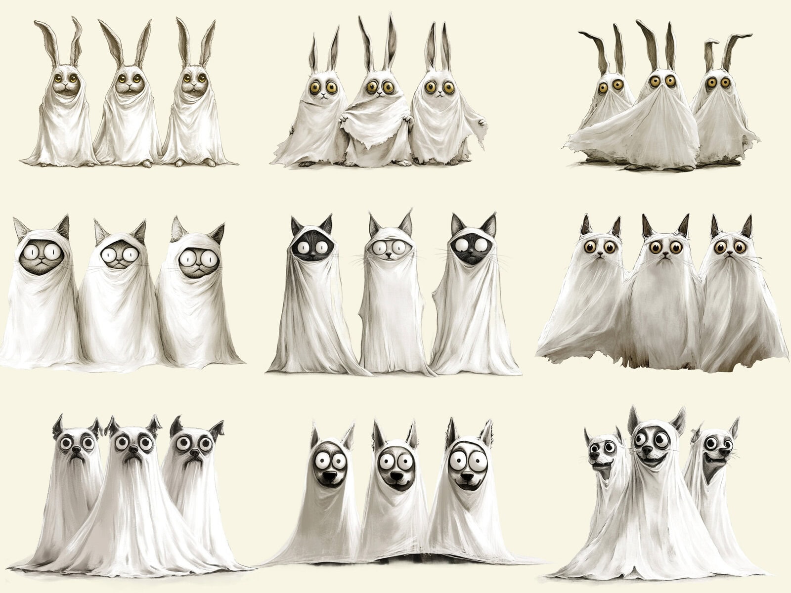 Whimsical Halloween Animal Ghosts Clipart - Image 2