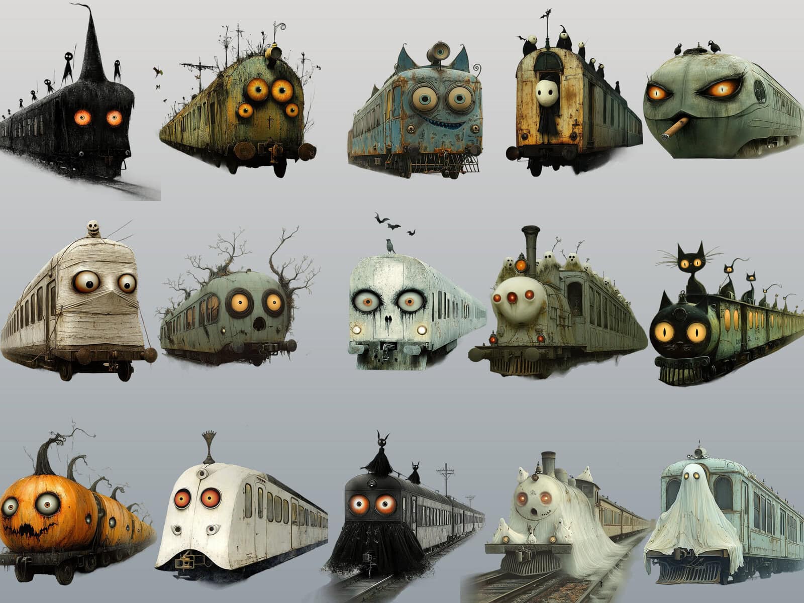 Whimsy Halloween Trains Clipart - Image 3