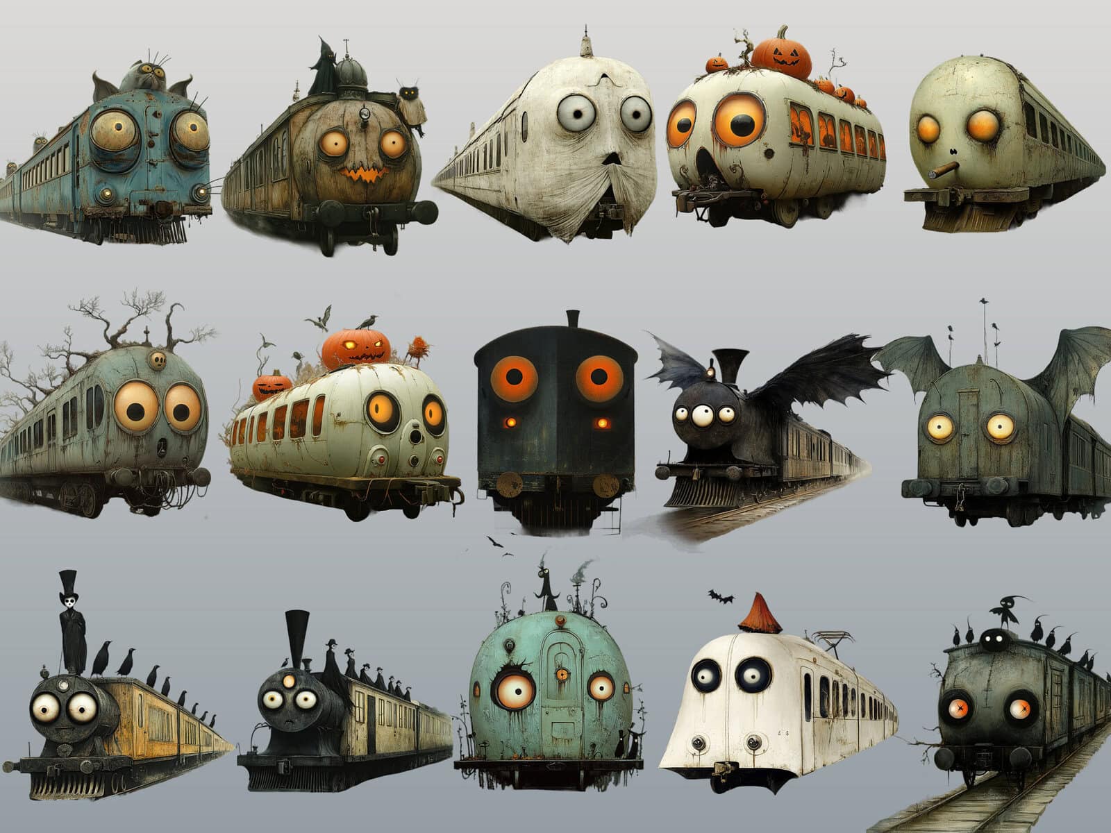 Whimsy Halloween Trains Clipart - Image 2