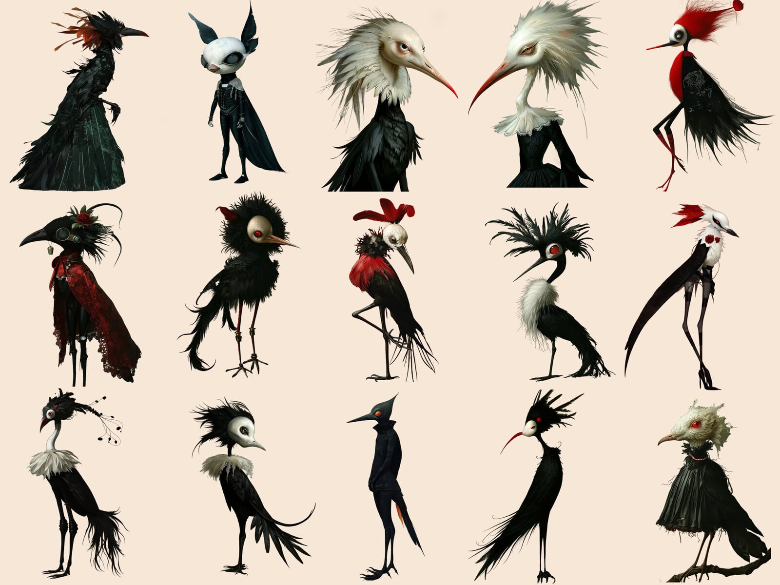 Bizarre Surreal Creepy Birds Clipart & Backgrounds - Image 2