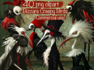 Bizarre Surreal Creepy Birds Clipart & Backgrounds