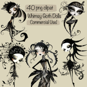 Whimsical Goth Dolls Clipart & Backgrounds