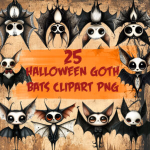 Whimsical Halloween Goth Bat Clipart
