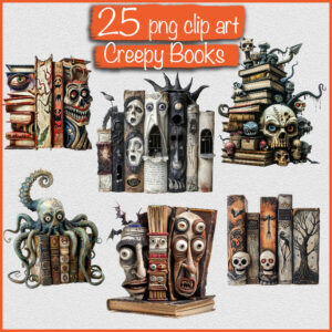 Creepy Halloween Books Clipart