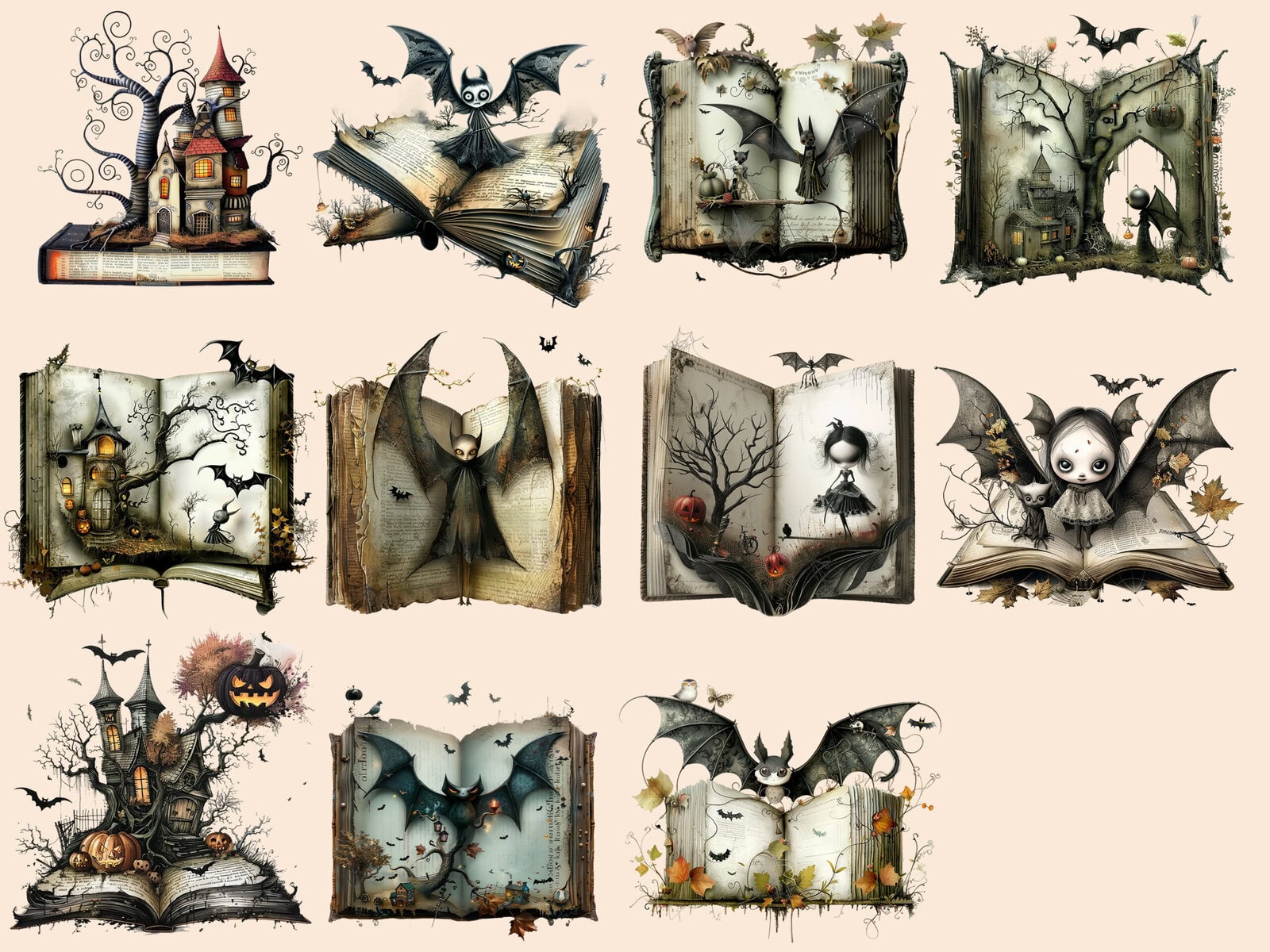 Whimsical Spooky Halloween Books Clipart - Image 3