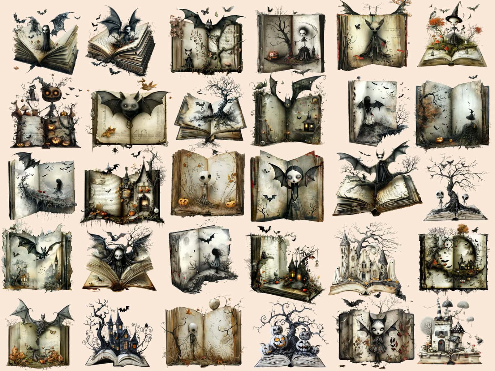 Whimsical Spooky Halloween Books Clipart - Image 2