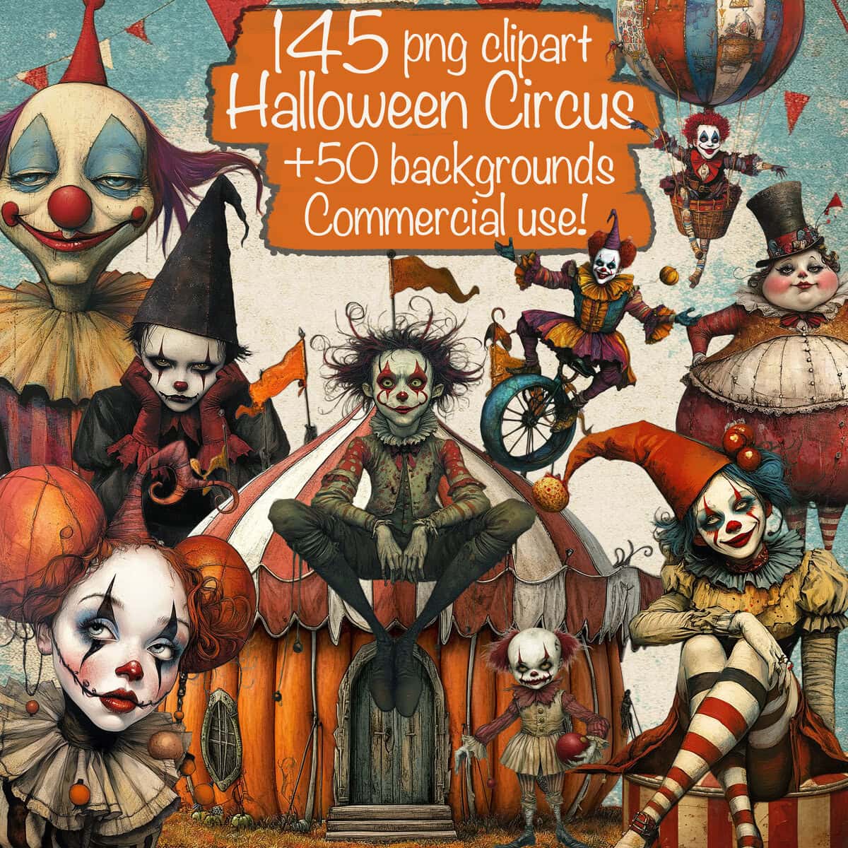 Unique Halloween Circus Clipart & Backgrounds