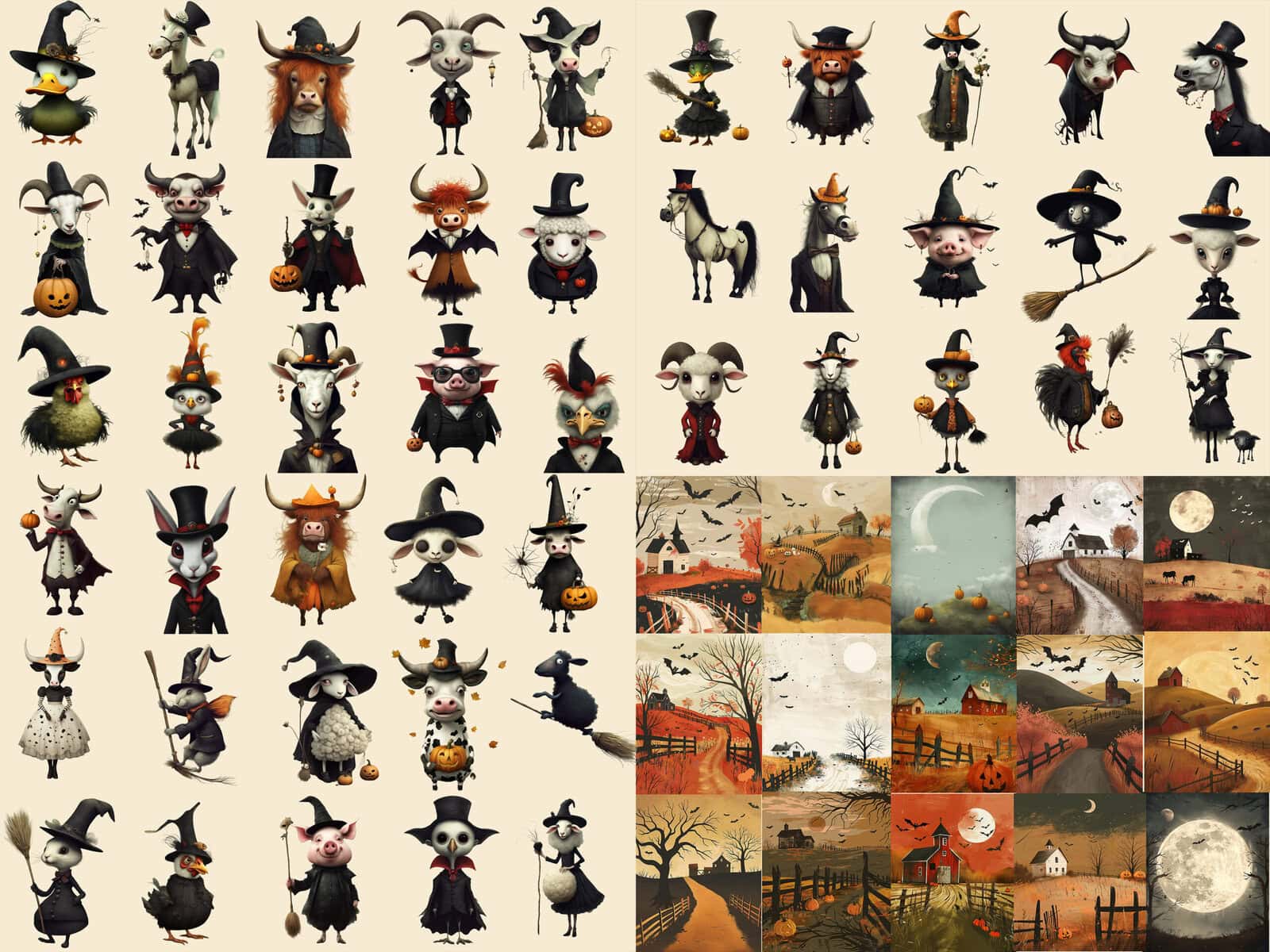 Quirky Halloween Farm Animals Clipart & Backgrounds - Image 2