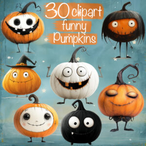 Whimsical Halloween Funny Pumpkins Clipart