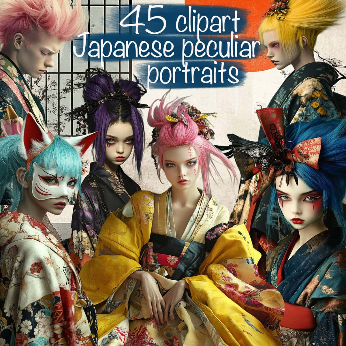 Japanese Peculiar People Portraits Clipart & Backgrounds