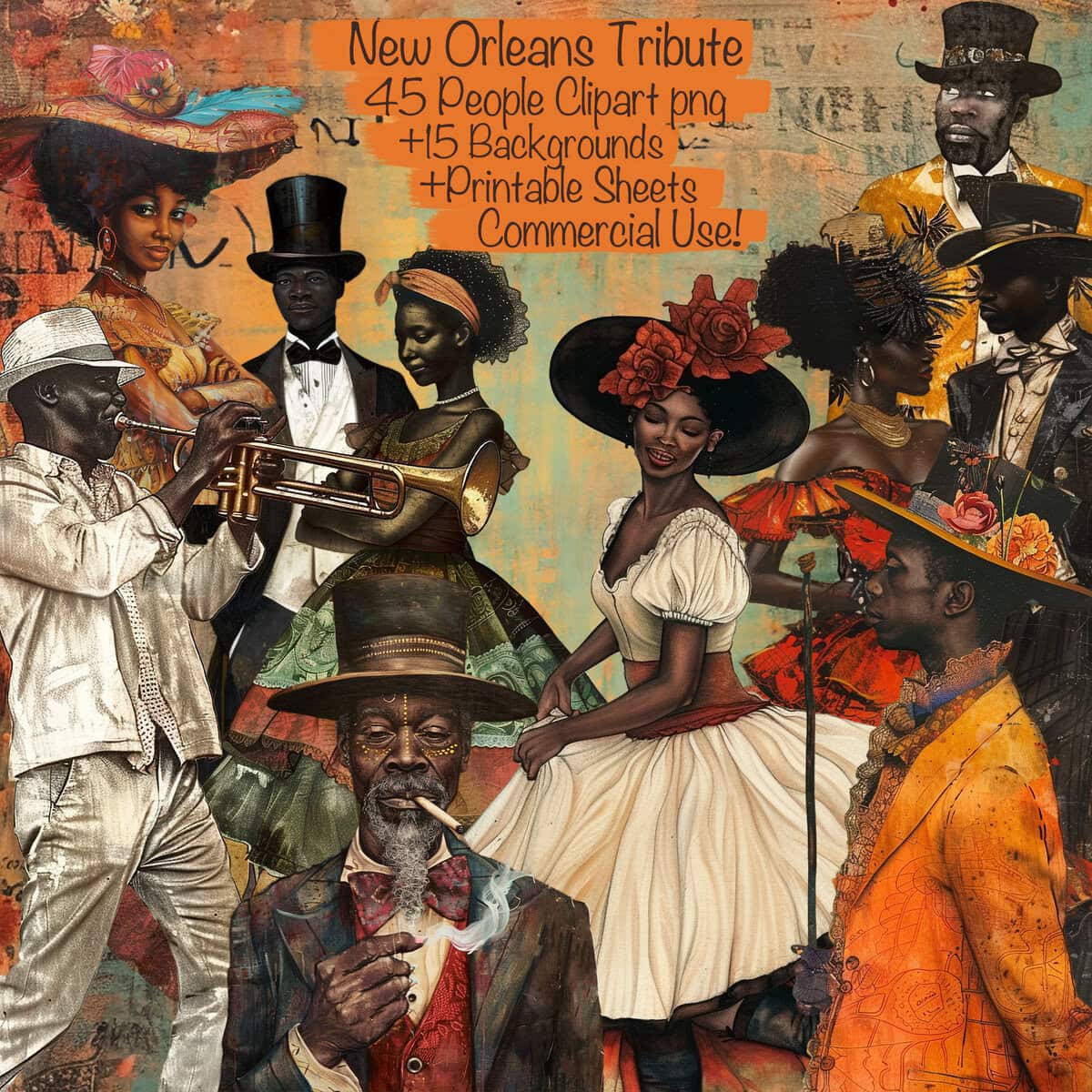 New Orleans Vintage People Clipart & Backgrounds