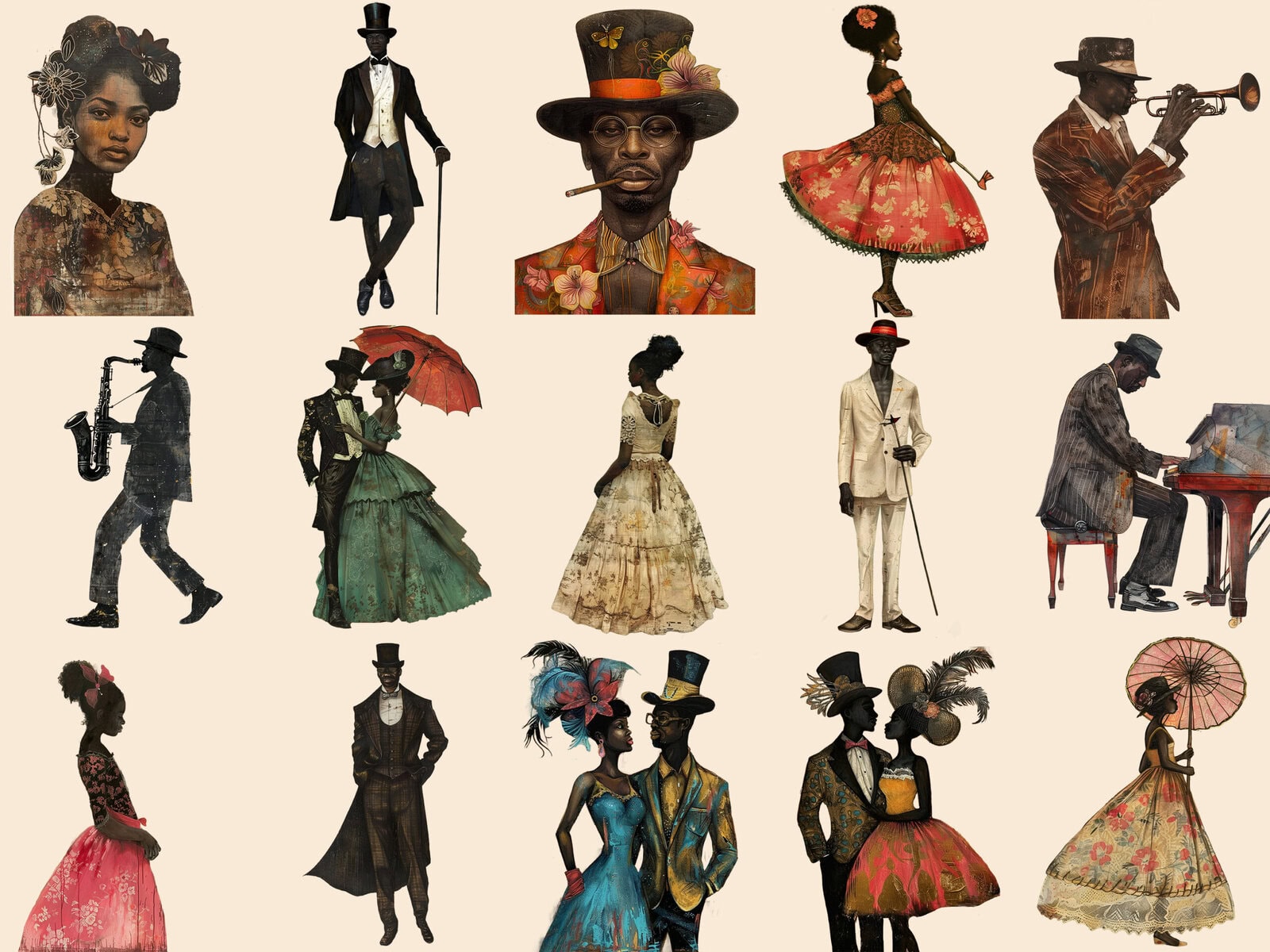New Orleans Vintage People Clipart & Backgrounds - Image 2