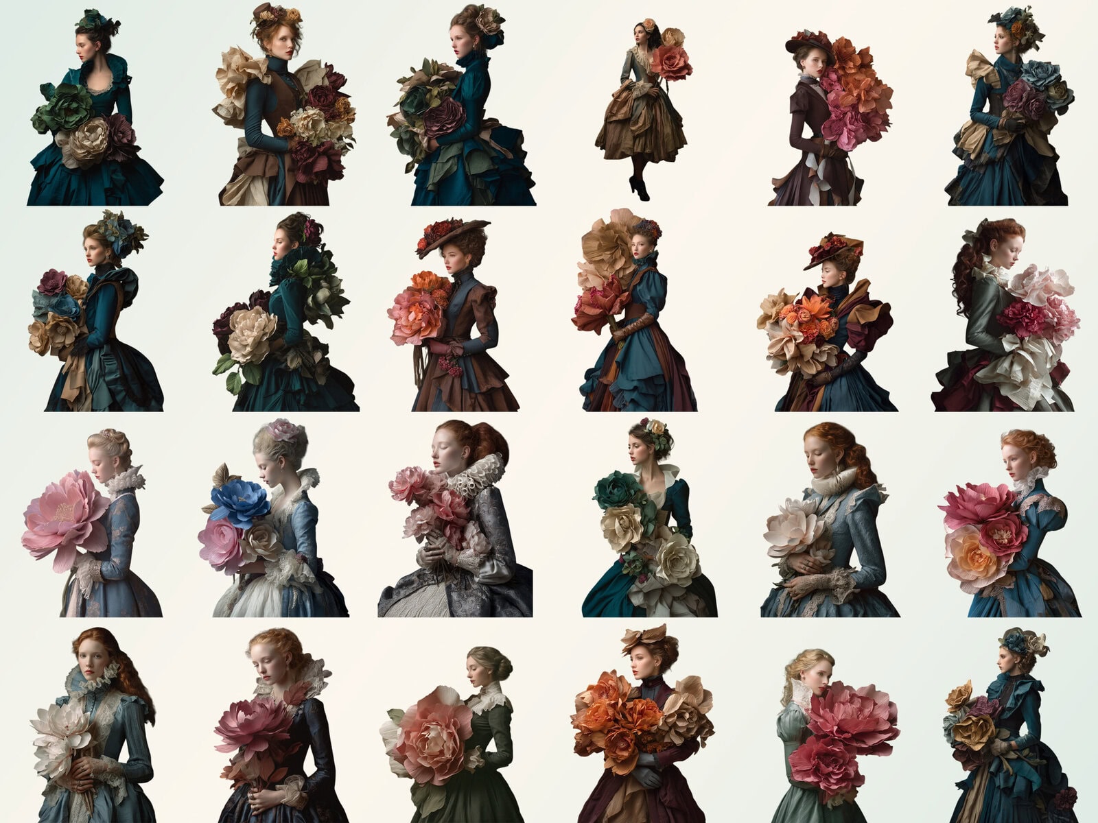 Woman Portraits with Paper Flowers Clipart & Backgrounds - Image 2