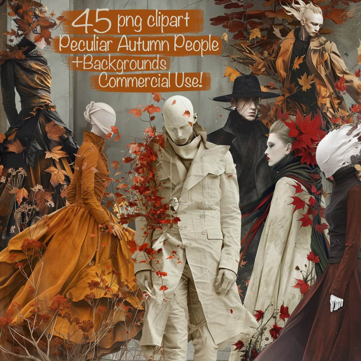 Peculiar Autumn People Part 1 Clipart & Backgrounds