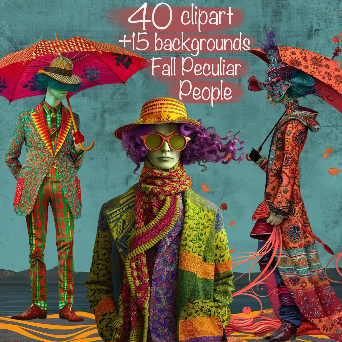 Peculiar Quirky Autumn People Clipart & Backgrounds