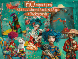 Quirky People and Dogs Clipart & Backgrounds