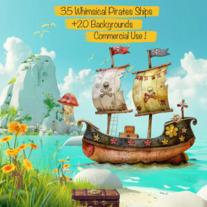 Whimsical Pirate Ships and Boats Clipart & Backgrounds